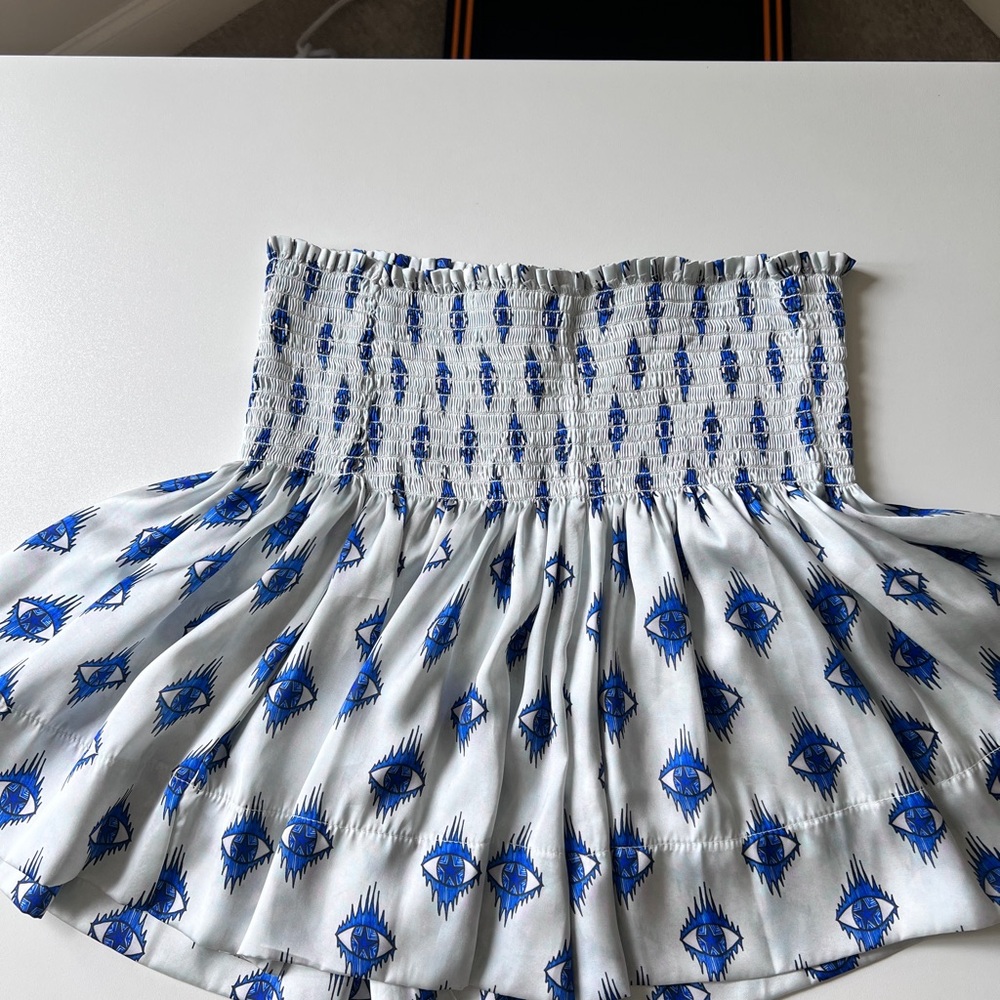 Koch Evil Eye Blue and White Smocked A-Line Mini Short (skirt)